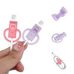 DiyGody Cute Cable Protector for iPhone Android USB Cable,2 PCS Bow Ties Design 2 in 1 Data Cable Protector,Soft Silicone Stretchable Charger Cord Protector Data Cable Organizer -Pink&Purple