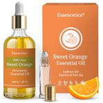 Essencetics Sweet Orange Essential Oil Blend - 4oz Glass Bottle with Dropper & Roll-On - 100% Pure & Organic - Infused with Olive & Sunflower Oils - Perfect for Aromatherapy, Skin, Massage & Cleaning