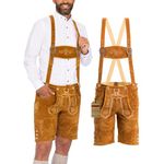 BAVARIA TRACHTEN Oktoberfest Lederhosen for Men - Real Leather - Original Men's Lederhosen - Germany - Light Brown Short