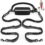 Philorn Hands Free Dog Lead with Adjustable Waist Belt for Medium Large 2 Dogs, Waist Dog Lead for Running, Walking, Jogging, Hiking with Dual Handles and Durable Bungee Black (For 2 Dogs)
