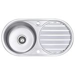 JASSFERRY Stainless Steel Round 1.0 Single Bowl Topmount Installation Kitchen Sink Caravan Inset with Reversible Drainboard 10 years Warranty