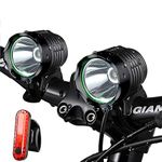 Night Eyes- 1200 Lumens Rechargeable Bike headlight Bike LED Light -8.4V Battery 6400mA ABS Waterproof -FREE Aluminum Taillight Bonus -Easy to Install NO Tool Required