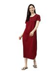 KRYPTIC Womens Maroon Printed Pure Cotton Maxi Nightdress(Maroon_2-L)