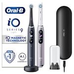 Oral-B iO9 2x Electric Toothbrushes For Adults, Oral B Electric Toothbrushes, Gifts For Women / Men, 2 Toothbrush Heads & Charging Travel Case, 7 Modes with Teeth Whitening, 2 Pin UK Plug, Black