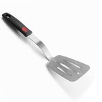 Stainless Steel Spatula, Flexible Metal Slotted Turner for Cast Iron Skillet, Thin Blade and Heat Resistant Silicone Handle, Great for Egg, Cookie, Meat, Crep, Medium