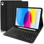 Lielax for iPad 10th Generation Case with Keyboard 10.9" 2022(UK layout), Slim Smart Case with Detachable Bluetooth Keyboard and Pencil Holder, Keyboard Case for ipad 10th Generation 2022, Black