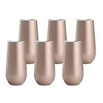 CheeseandU 6Pack Insulated Champagne Tumblers Stemless Double Insulated Champagne Flute Tumbler with Lid Stainless Steel Cocktail Cups for Friends Birthday Christmas Wedding (Rose Gold)