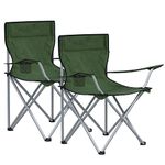 SONGMICS Folding Camping Chairs, Set of 2 Outdoor Chair, with Armrests, Cup Holder, Portable, 120 kg Capacity, for Camping, Garden, Fishing, Beach, Balcony, Military Green GCB001C01