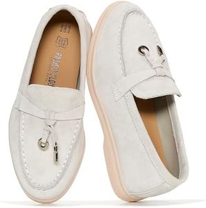 Project Cloud 100% Genuine Leather Girls Shoes - Lightweight & Slip Resistant Girls Dress Shoes - Memory Foam Insole Kids Shoes Loafers (Little_IRIS,LTGYSUEDE,12)