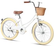Glerc Little Molly 20 Inch Kids Bike, Retro Cruiser Girls Bike for Children Ages 7-13 Years Old, ‎Kids Bicycle with Wicker Basket & Kickstand, White