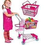 Molly Dolly 2 in 1 Kids Shopping Trolley & Shopping Basket Playset - Toy Shopping Cart For Kids