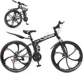 Omelaza 26 ich Folding Mountain Bike, 21 Speed Mountain Bike for Adults with Durable Tires, Foldable Bicycle with Dual-disc Brake System, Front Suspension Folding Bicycle for Men and Women Black