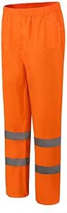 AYKRM Hi Viz 2 Band Reflective Tape Waterproof Rain Hi Vis Safety Over Trouser Work Elasticated Waistband Bottoms Workwear Pants High Visibility Pants Trousers (Orange, 2XL)