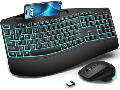 EDJO Wireless Ergonomic Keyboard and Mouse Combo, 7-Color Backlit Wave Keys