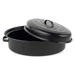 Salter BW12810EU7 Self-Basting Roaster – 36cm Vitreous Enamel Coated Steel Roasting Tin with Lid, Oval Dish, PFAS-Free, Dishwasher Safe, Oven Safe to 230°C, Easy Clean, Roast Meat/Vegetables, Black