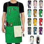 Stenffy Handmade Work Apron,Cotton Canvas,Multiple Pockets,Adjustable Cross Back Weight Apron,BBQ,Cafe,Kitchen,Painting,Carpenter,Artist Apron,Aprons for Men,Women,Sizes M to XXL,Green