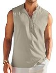COOFANDY Men Sleeveless T Shirts Casual Beach Tank Tops Summer Outfits Vacation Tops Light Grey