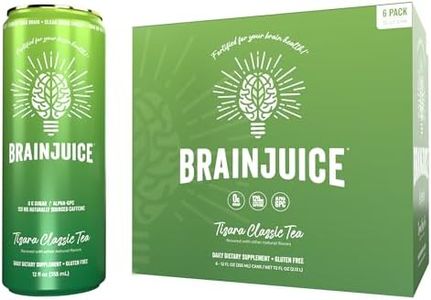 BrainJuice Brain Health Support Drink for Energy & Focus, Vitamin C, B5, B6 & B12, L Theanine, Alpha GPC & Natural Caffeine from Green Tea, Vegan, Gluten Free, Tisara Classic Tea, 12 Oz Can, 6 Pack