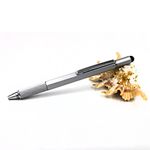 Super 6 in 1 Multi-Function Metal Tool Pen with Ruler,Ballpoint Pen,Level,Stylus and 2 Screw Driver, Multifunction Tool Pen Fit for Mens Gift (Silver)