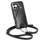 LUCKYCOIN Crossbody Wallet Phone Case for iPhone 16 6.1 inch 2024,Leather Strap Phone Case for Women with Credit Card Holder,Adjustable Lanyard Shoulder Strap,Wallet Pouch Phone Case Black