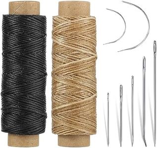 110Yards Waxed Thread with 7 Pcs Leather Needles for Hand Sewing 150D Flat Sewing Waxed Thread Leather Repair Needles for Sewing Upholstery Leather Canvas Bags Sofa Furniture（Black+Khaki）