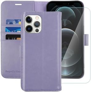 MONASAY Wallet Case Compatible for iPhone 12 Pro/iPhone 12 5G,6.1-inch [Glass Screen Protector Included] [RFID Blocking] Flip Folio Leather Cell Phone Cover with Credit Card Holder, Lavenders