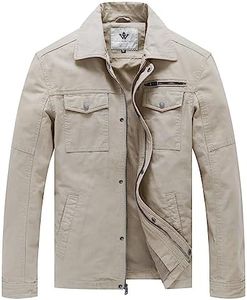 WenVen Men's Casual Canvas Cotton Military Lapel Jacket (Desert Sand, 4XL)