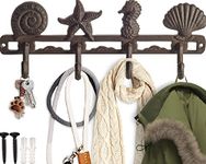 Vintage Seashell Coat Hook Hanger by Comfify | Rustic Cast Iron Wall Hanger w/ 4 Decorative Hooks | Includes Screws and Anchors | in Rust Brown | (Seashell Wall Hanger CA-1507-04)