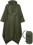 Mac in a Sac - Poncho - Packable Waterproof Cape for Men & Women - Lightweight and Breathable Rain Jacket with Hood that Packs into its own Bag - Khaki - One-Size