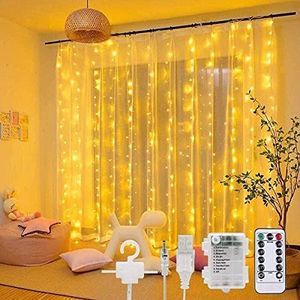 SUNACE Tenda Luminosa – 3 * 3 Metri 300 LED Tenda Luminosa Esterno 8 Modalità Impermeabile Tenda Luminosa Natale con Telecomando USB e Alimentato a Batteria Tenda Luci Led per Esterni Interni