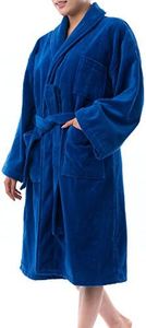 Alpine Swiss Blair Womens Cotton Terry Cloth Bathrobe Shawl Collar Velour Spa Robe, Blue, Small-Medium