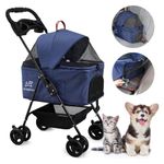 SKISOPGO Dog Cat Pet Gear 3-in-1Foldable Pet Stroller Detachable Carrier, Car Seat and Stroller with Push Button Entry for Small & Medium Pets (Navy Blue)