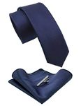 RBOCOTT 2.4" Navy Blue Skinny Tie and Pocket Square with Tie Clip Sets for Men(6cm)