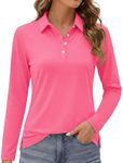 MAGCOMSEN Women's Golf Polo Shirts Long Sleeve Shirts UPF 50+ Athletic Top with Buttons Moisture Wicking Rose Red,L