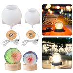 4PCS Large Sphere Light Resin Molds LED Silicone Molds for Resin with Wooden Lighted Base Round Ball Silicone Molds LED Crystal Night Light Mold for DIY Handmade Decoration