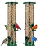 Gray Bunny 2 Pack, 12 Inches Tube Bird Feeders for Outdoors Hanging, 4 Feeding Ports, Hard Plastic Feeder Outdoor Weatherproof & Steel Hanger, Bird Feeders, Finch Feeder, Bird Feeders Outside Hanging