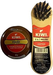 Kiwi by Be The Bestest Shoe Polish Paste B 0.2 fl oz (1, Dark Tan) with Leather Shine Brush
