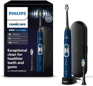 Philips Sonicare ProtectiveClean 6100, Brosse à dents électrique sonique avec 3 modes de brossage et 3 niveaux d'intensité, capteur de pression, minuterie, étui de voyage, bleu marine, HX6871/47