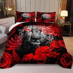 Bedbay Red Rose Comforter Set Twin Size Bed in a Bag 5 Pieces Leopard Comforter Twin Bed Set Cat Cheetah Printed Boys Teen Bedding Set Soft Microfiber Wildlife Down Comforter Set (Black,Twin)