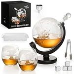 Oak & Steel - 1500ml World Globe Whiskey Decanter Sets for Men - Wine Decanter Set with Glasses of 2, Whiskey Stones, Ice Tong & Stand for Whiskey, Bourbon, Vodka, Tequila - Ideal Gifts for Men