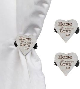 Set of 2 Wooden Heart Curtain Tiebacks – Clip Design – White/Gold