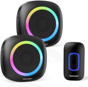 TECKNET Wireless Doorbell, Portable Doorbell with RGB Light, Battery Powered IP66 Waterproof Cordless Door Chime Kit, 1300 ft Wireless Range, 60 Chimes & 5 Level Volume (2 Receiver Black)