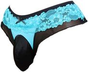 aishani men's pouch briefs panties men's lace thong G-string bikini cheeky hot underwear for men VC4, Blue/Black, X-Large