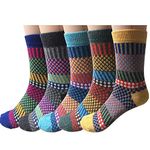 Justay 5 Pairs Womens Wool Socks Vintage Soft Cabin Warm Socks Thick Knit Cozy Winter Socks for Women Gifts (Blue)
