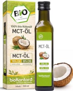 bioKontor – Bio MCT Öl 500ml – aus 100% bio Kokosöl – MCT C8 C10 Öl mit 70% Caprylsäure & 30% Caprinsäure – geschmacksneutrales MCT Öl – 100% Kokosöl – MCTÖl – vielseitig verwendbar