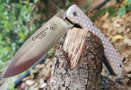 J&V Navaja Campera Cuchillo Plegable de Bolsillo para Acampada Bushcraft Campo Supervivencia Caza Pesca Marcha, Hoja de 8,5 cm Acero Inoxidable Sandvik 14C28N, Hecho en España