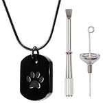 BELLE VOUS Black Stainless Steel Pet Urn Pendant Necklace - Paw Print Cremation Memorial Locket for Pet Ashes - Keepsake Jewellery Charm for Loss of Dog or Cat - For Men and Women