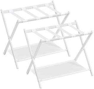 SONGMICS Luggage Racks for Guest Room, Set of 2, Suitcase Stand with Storage Shelf, Steel Frame, Foldable for Easy Storage, Hotel, Bedroom, Cloud White URLR003W02