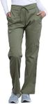 Cherokee WW Revolution Women's WW120 Mid Rise Moderate Flare Drawstring Pant (Olive, 2X-Large Petite)