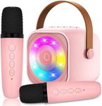 Karaoke Machine for Kids, Mini Karaoke Machine with 2 Wireless Microphone, Portable Bluetooth Speaker with LED Lights, Best Birthday Gift Toys for Girls and Boys